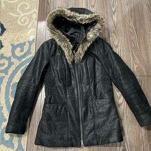 Danier Fur Hood Leather Jacket